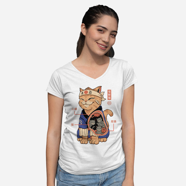 X-Ray Kaiju Cat-Womens-V-Neck-Tee-vp021