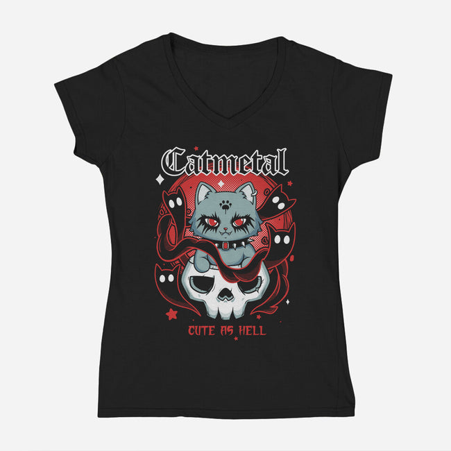 Catmetal-Womens-V-Neck-Tee-Yuri Santos Art