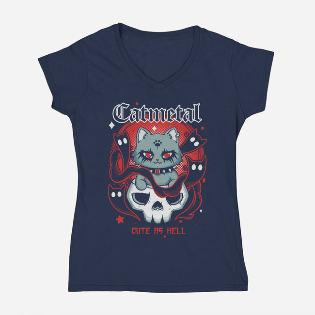 Catmetal-Womens-V-Neck-Tee-Yuri Santos Art