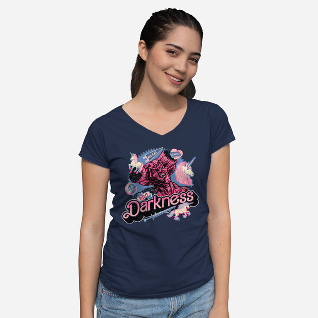 All Hail The Darkness-Womens-V-Neck-Tee-glitchygorilla