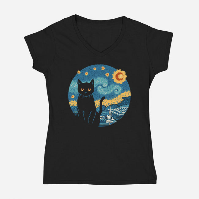 Purrfect Starry Cat-Womens-V-Neck-Tee-vp021