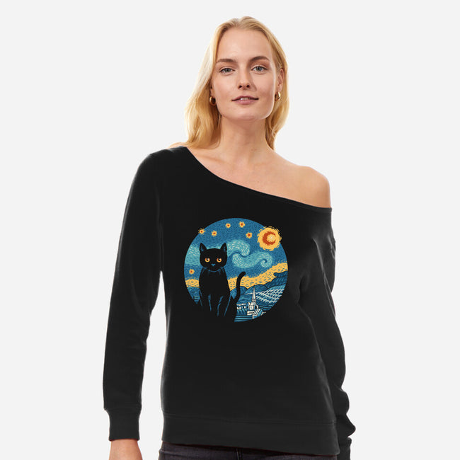 Purrfect Starry Cat-Womens-Off Shoulder-Sweatshirt-vp021