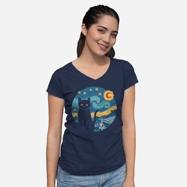 Purrfect Starry Cat-Womens-V-Neck-Tee-vp021