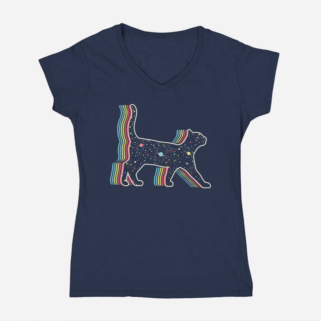 Galaxy Cat-Womens-V-Neck-Tee-naomori