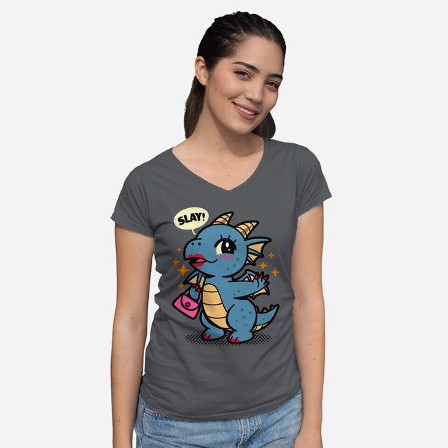 Dragon Slay-Womens-V-Neck-Tee-Boggs Nicolas