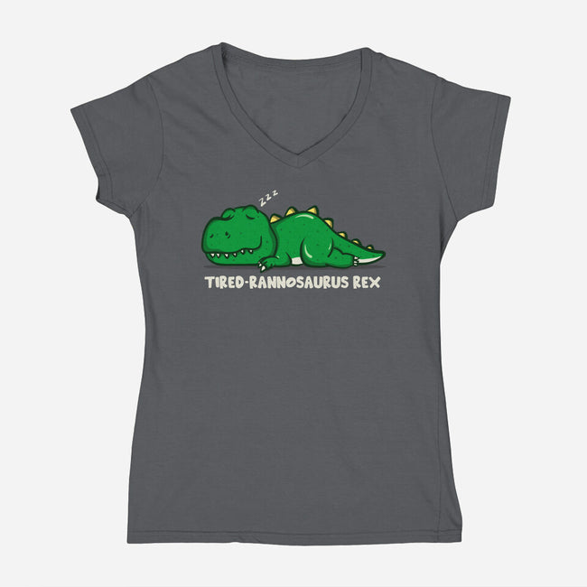 Tiredrannosaurus-rex-Womens-V-Neck-Tee-turborat14