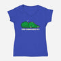 Tiredrannosaurus-rex-Womens-V-Neck-Tee-turborat14