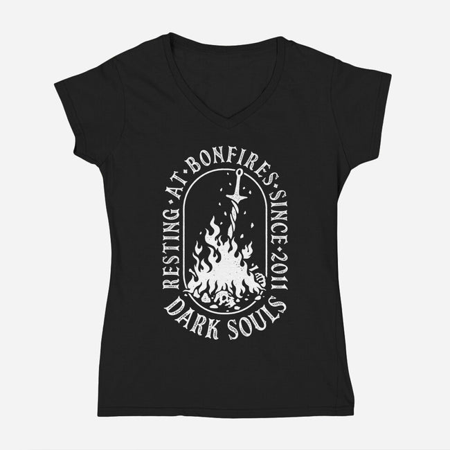 Resting At Bonfires-Womens-V-Neck-Tee-demonigote