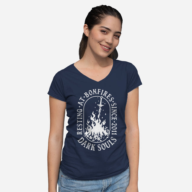 Resting At Bonfires-Womens-V-Neck-Tee-demonigote