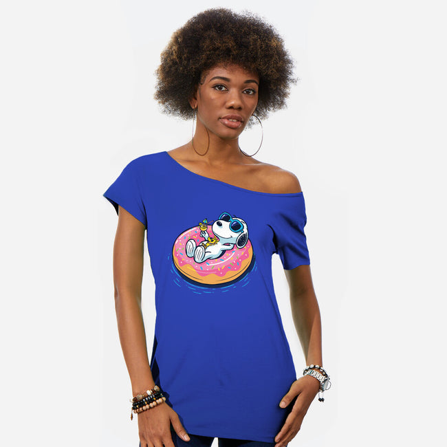 Donut Worry Be Happy-Womens-Off Shoulder-Tee-Gamma-Ray