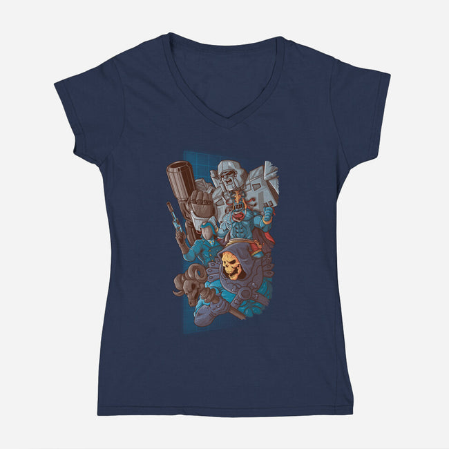 Villains Clash-Womens-V-Neck-Tee-Skullpy