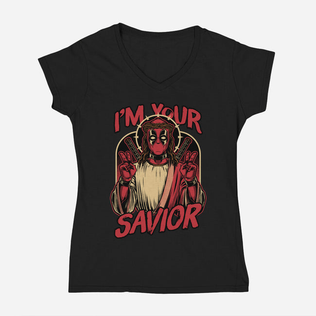 Dead Savior Hero-Womens-V-Neck-Tee-Studio Mootant