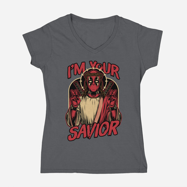 Dead Savior Hero-Womens-V-Neck-Tee-Studio Mootant