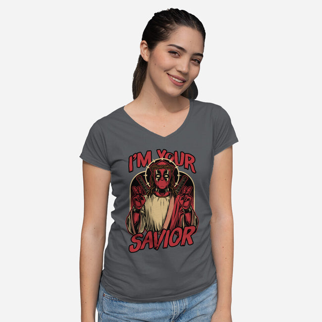 Dead Savior Hero-Womens-V-Neck-Tee-Studio Mootant