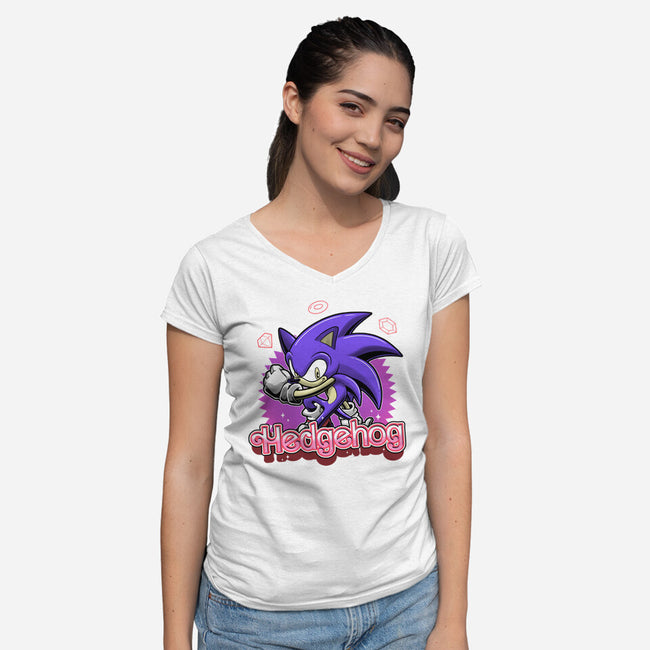 The Blue Hedgehog-Womens-V-Neck-Tee-Astrobot Invention