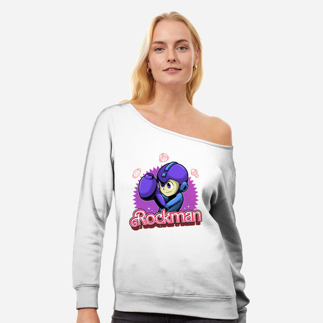 The Blue Bomber 2-Womens-Off Shoulder-Sweatshirt-Astrobot Invention