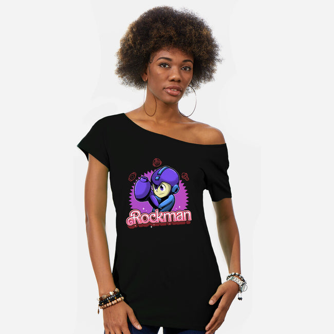 The Blue Bomber 2-Womens-Off Shoulder-Tee-Astrobot Invention