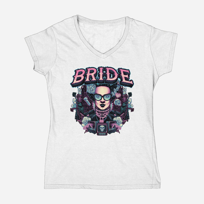 Punk Bride-Womens-V-Neck-Tee-glitchygorilla