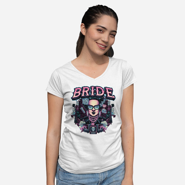 Punk Bride-Womens-V-Neck-Tee-glitchygorilla