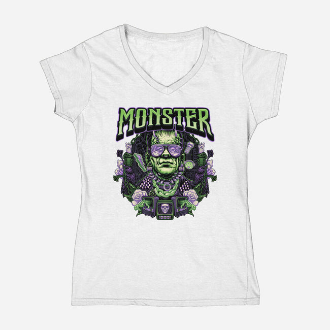 Punk Monster-Womens-V-Neck-Tee-glitchygorilla