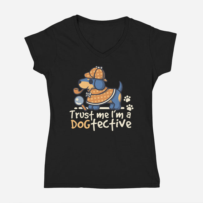 Dogtective Dachshund-Womens-V-Neck-Tee-NemiMakeit