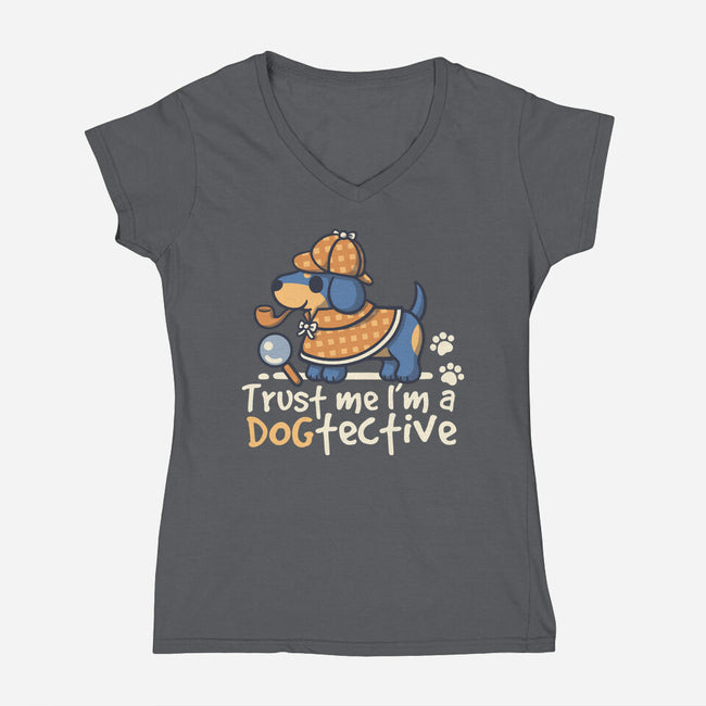 Dogtective Dachshund-Womens-V-Neck-Tee-NemiMakeit