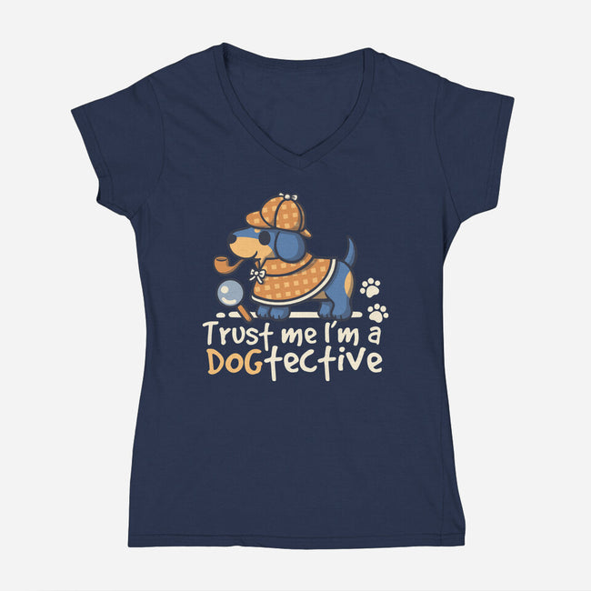 Dogtective Dachshund-Womens-V-Neck-Tee-NemiMakeit