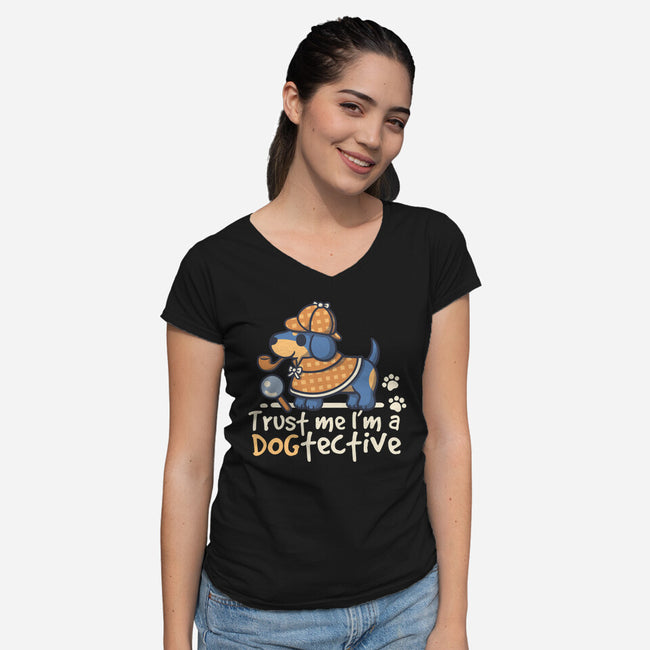 Dogtective Dachshund-Womens-V-Neck-Tee-NemiMakeit