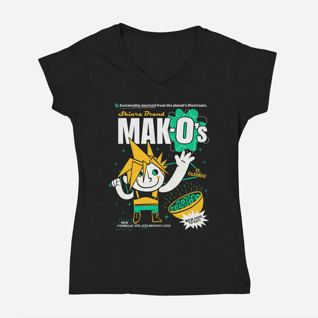 Mak-O's Cereal-Womens-V-Neck-Tee-Aarons Art Room