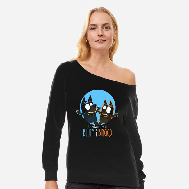 The Adventures Of Bluey And Bingo-Womens-Off Shoulder-Sweatshirt-jasesa