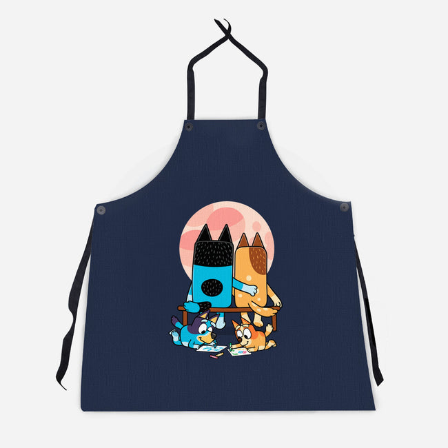 Heelers Gazing At The Moon-Unisex-Kitchen-Apron-jasesa