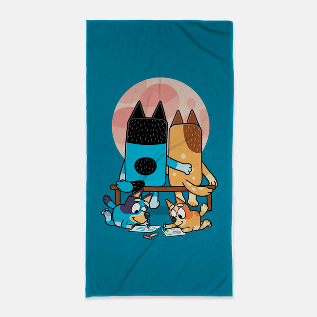 Heelers Gazing At The Moon-None-Beach-Towel-jasesa