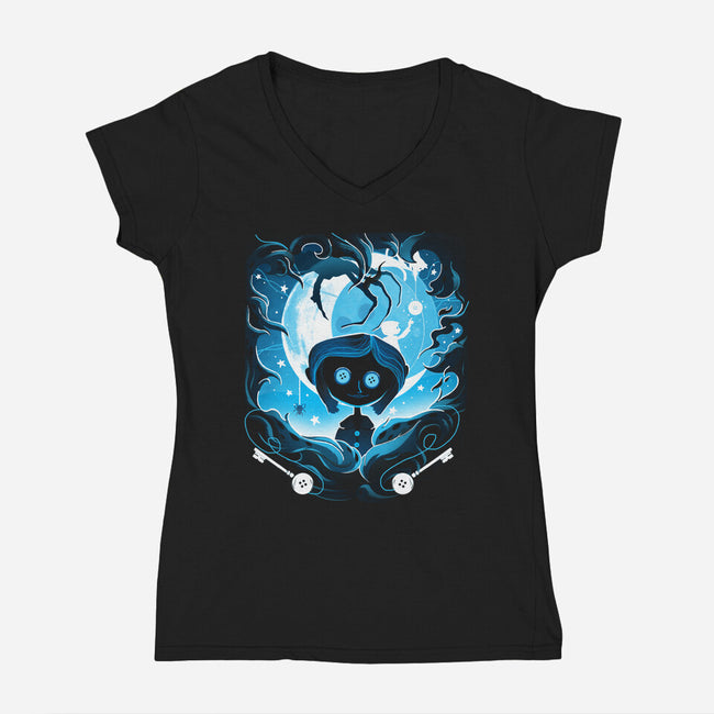 Darkness Button-Womens-V-Neck-Tee-Vallina84