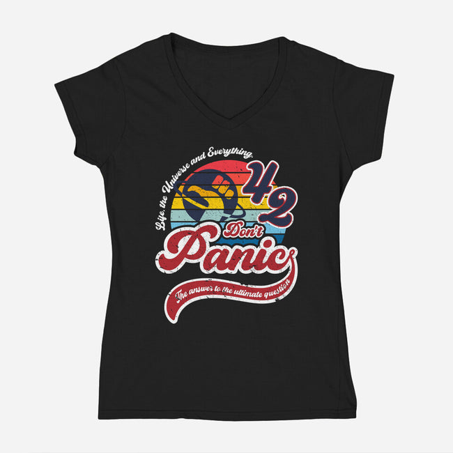 Don't Panic 42-Womens-V-Neck-Tee-DrMonekers