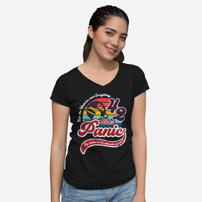 Don't Panic 42-Womens-V-Neck-Tee-DrMonekers