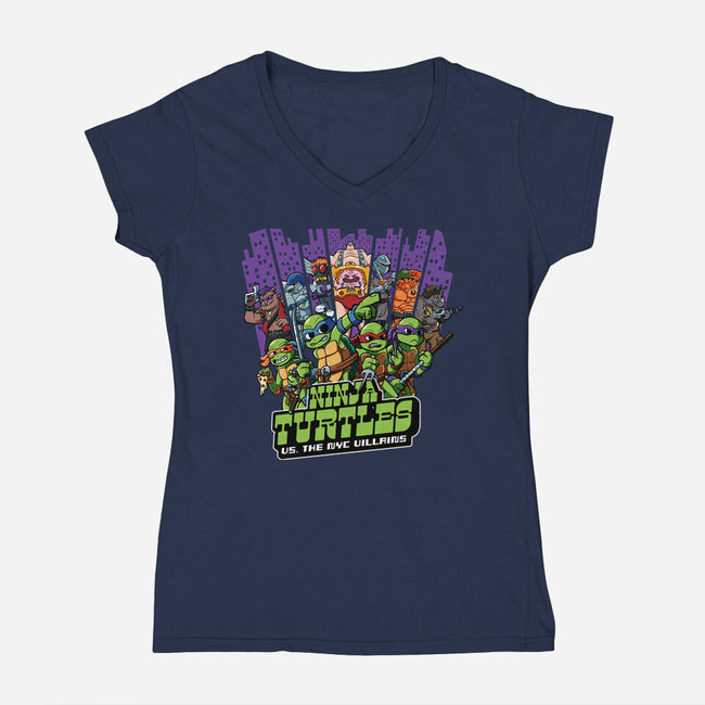 Ninja Turtles Vs The NYC Villains-Womens-V-Neck-Tee-Jc Jows