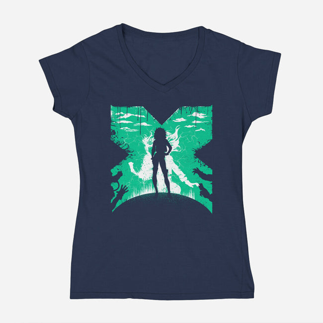 The Rogue-Womens-V-Neck-Tee-rocketman_art