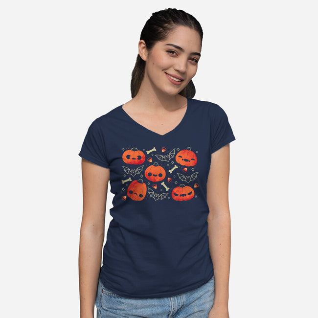 Cute Smiling Pumpkins-Womens-V-Neck-Tee-xMorfina