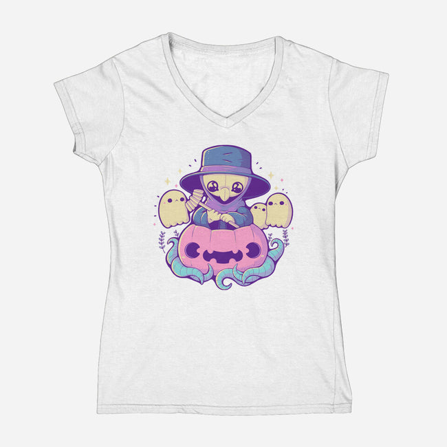 Cute Plague Doctor Pumpkin-Womens-V-Neck-Tee-xMorfina