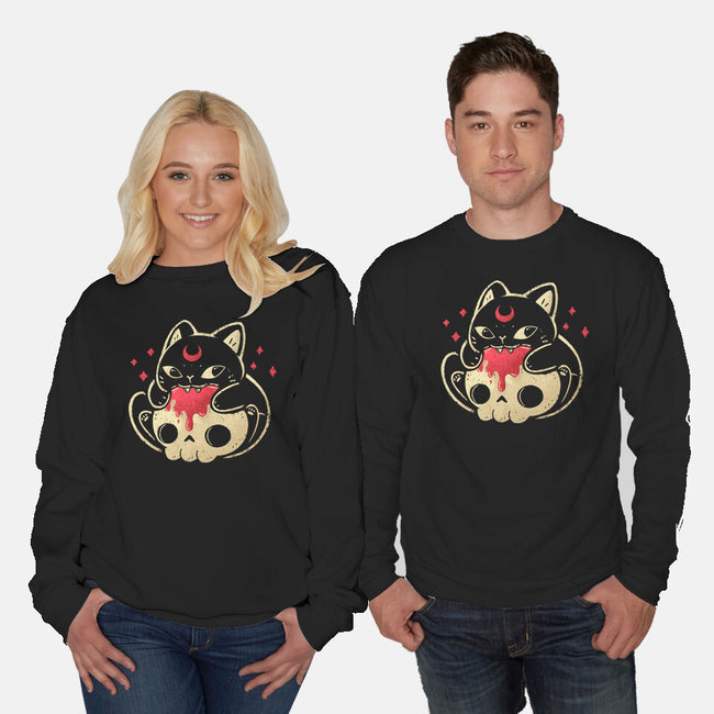 Creepy Black Cat-Unisex-Crew Neck-Sweatshirt-xMorfina