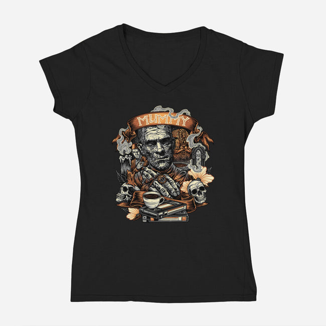 The Mummy Rises Again-Womens-V-Neck-Tee-glitchygorilla