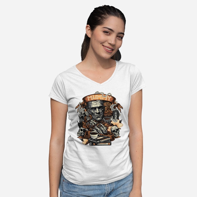 The Mummy Rises Again-Womens-V-Neck-Tee-glitchygorilla