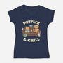 Petflix And Chill-Womens-V-Neck-Tee-koalastudio