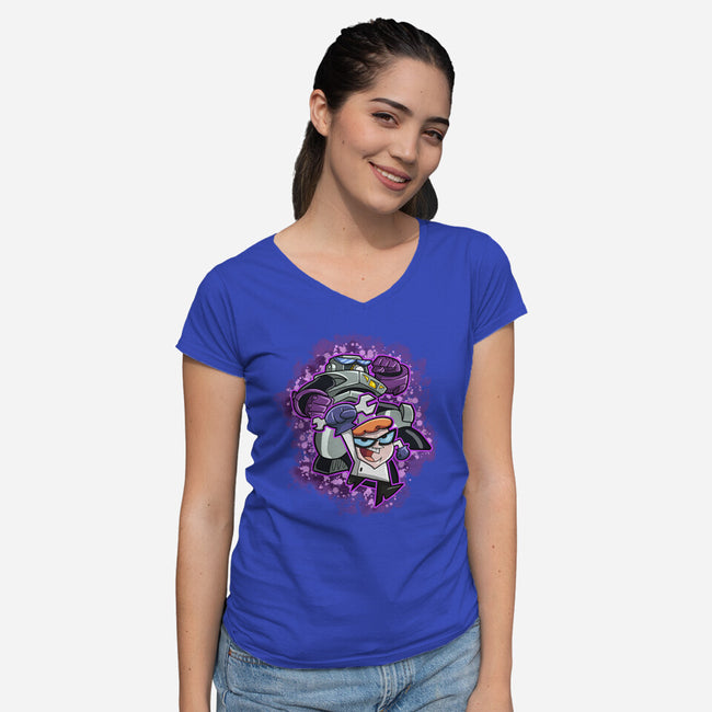 My Robot Battle-Womens-V-Neck-Tee-nickzzarto