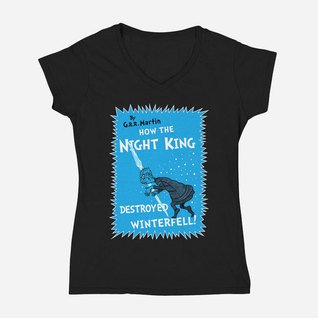 How The Night King-Womens-V-Neck-Tee-demonigote