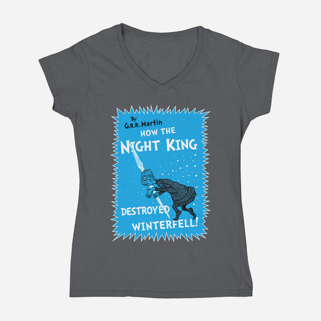 How The Night King-Womens-V-Neck-Tee-demonigote