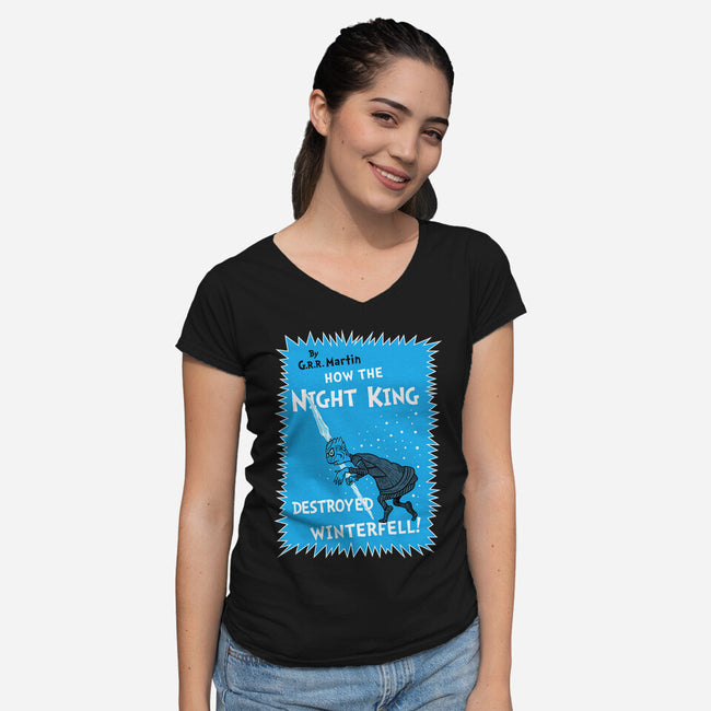 How The Night King-Womens-V-Neck-Tee-demonigote