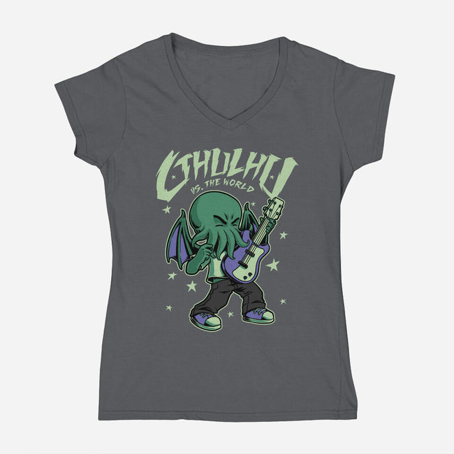 Cthulhu Guitar Comic-Womens-V-Neck-Tee-Studio Mootant