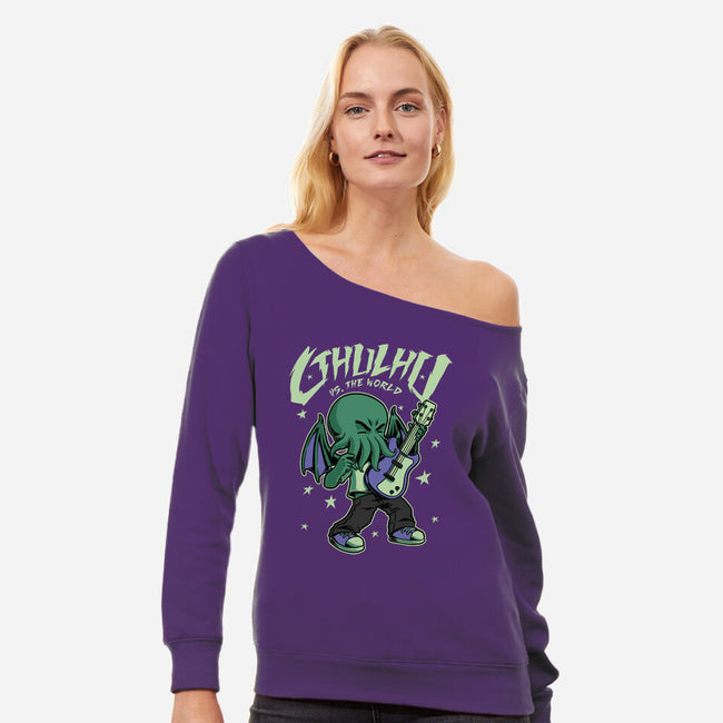 Cthulhu Guitar Comic-Womens-Off Shoulder-Sweatshirt-Studio Mootant