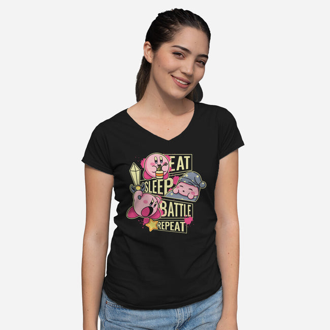 Eat Sleep Battle Repeat-Womens-V-Neck-Tee-Xentee